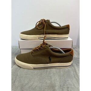 Polo Ralph Lauren Vaughn Mens 10.5D Olive Brown Canvas Suede Sneakers 0200001087